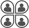 four people in circles connected icon